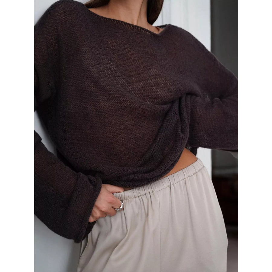 Boat Neck Dropped Shoulder Sweater Brown / S Apparel and Accessories