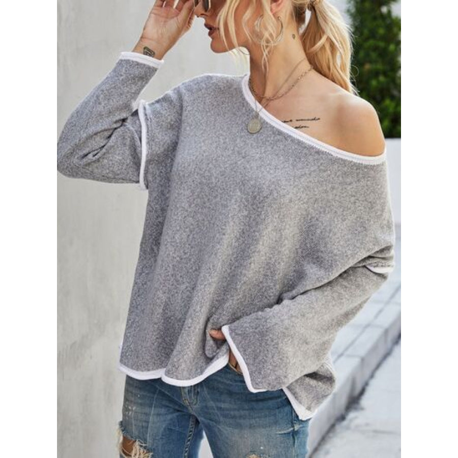 Boat Neck Dropped Shoulder Sweater Charcoal / S Apparel and Accessories