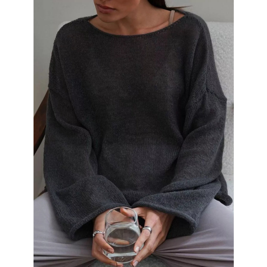 Boat Neck Dropped Shoulder Sweater Dark Gray / S Apparel and Accessories