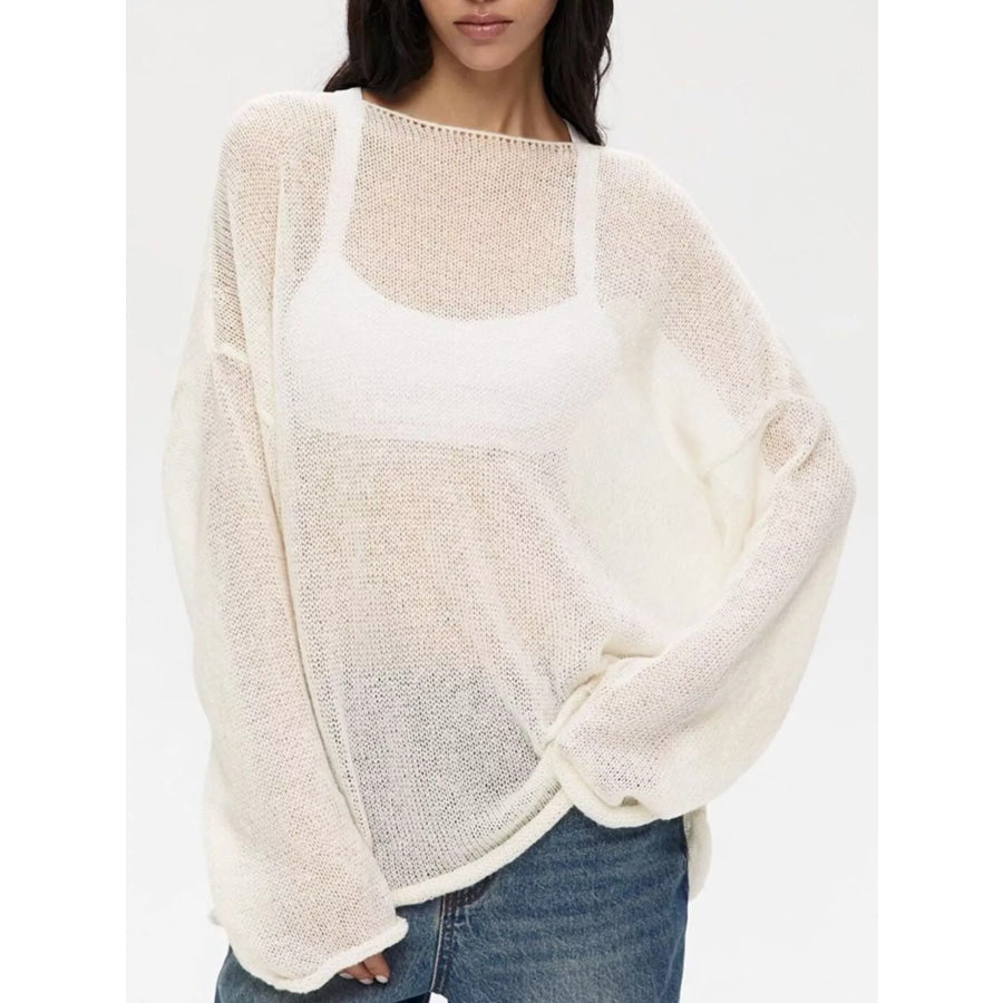 Boat Neck Dropped Shoulder Sweater Ivory / S Apparel and Accessories