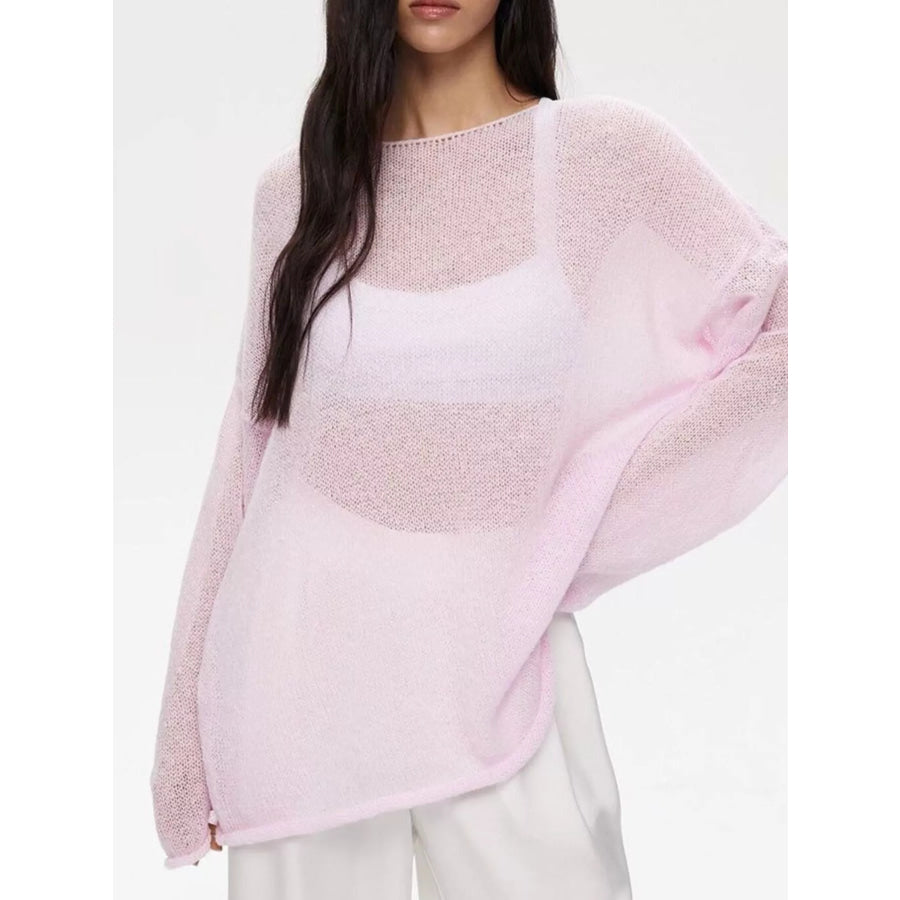 Boat Neck Dropped Shoulder Sweater Pink / S Apparel and Accessories