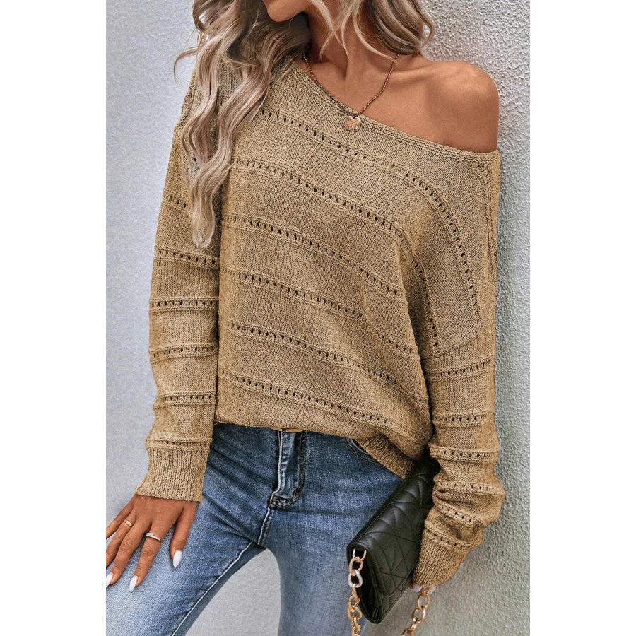 Boat Neck Dropped Shoulder Sweater Tan / M Apparel and Accessories