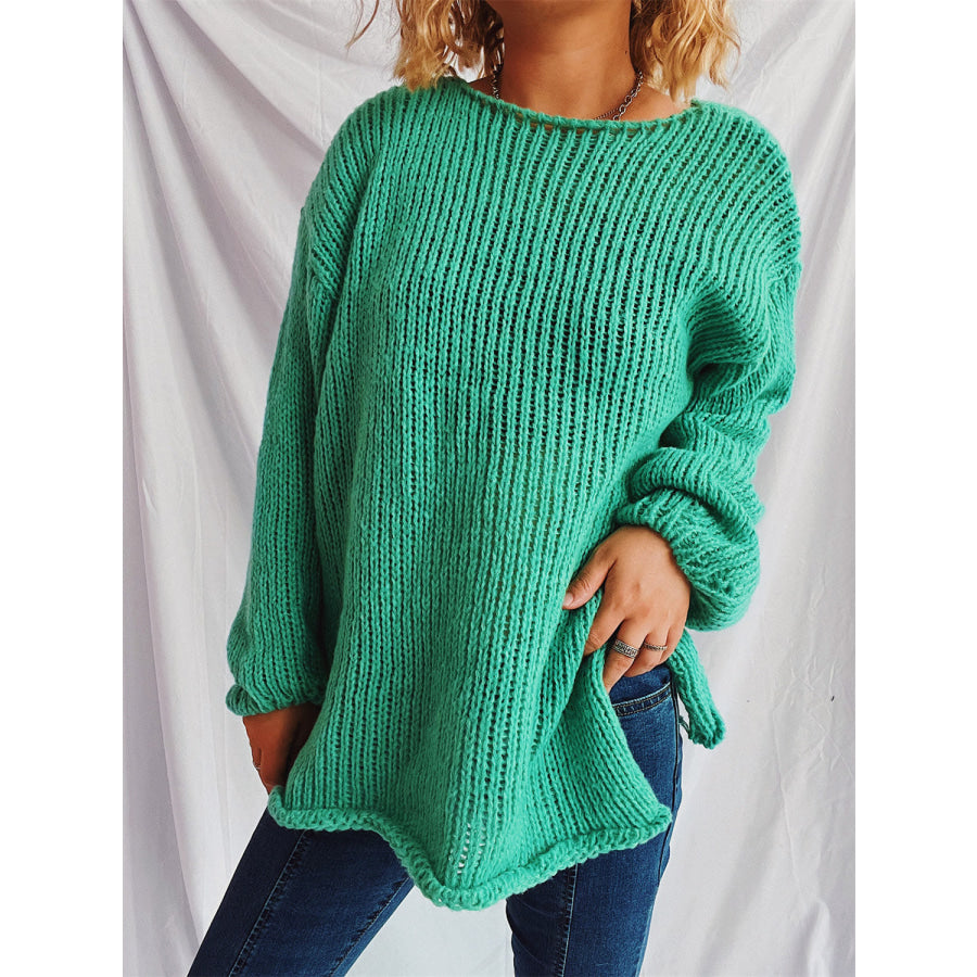 Boat Neck Dropped Shoulder Sweater Turquoise / One Size Apparel and Accessories