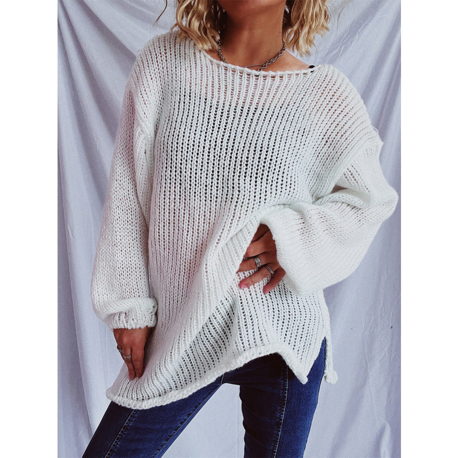 Boat Neck Dropped Shoulder Sweater White / One Size Apparel and Accessories