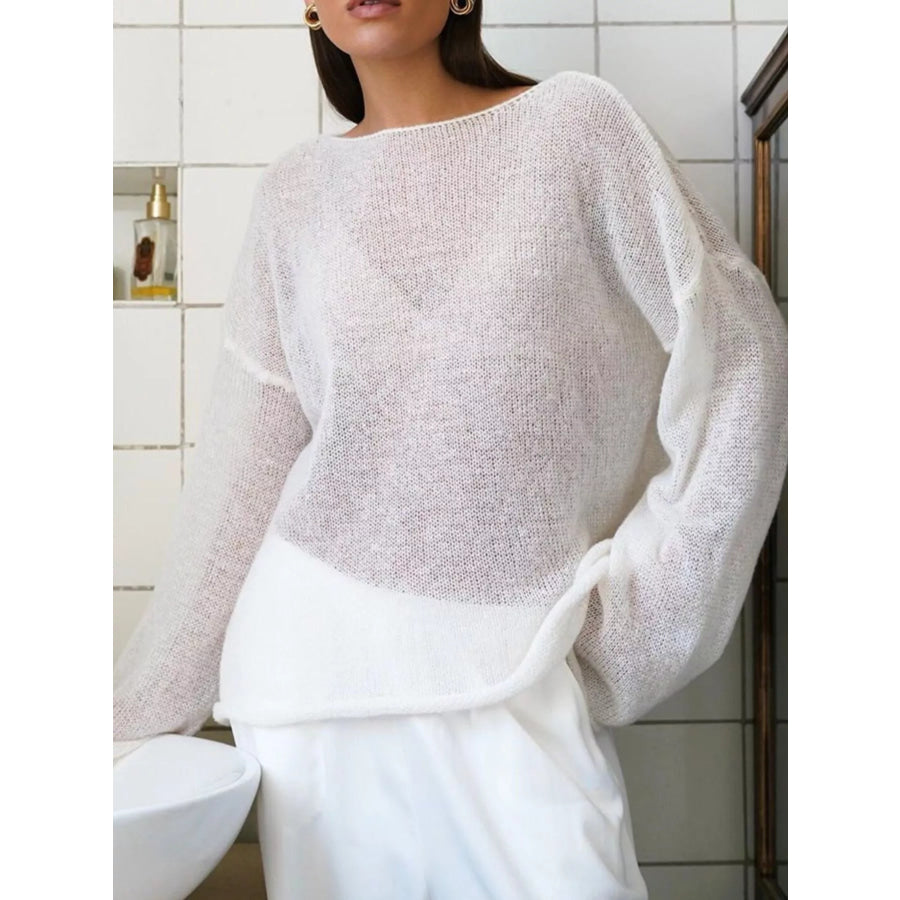 Boat Neck Dropped Shoulder Sweater White / S Apparel and Accessories
