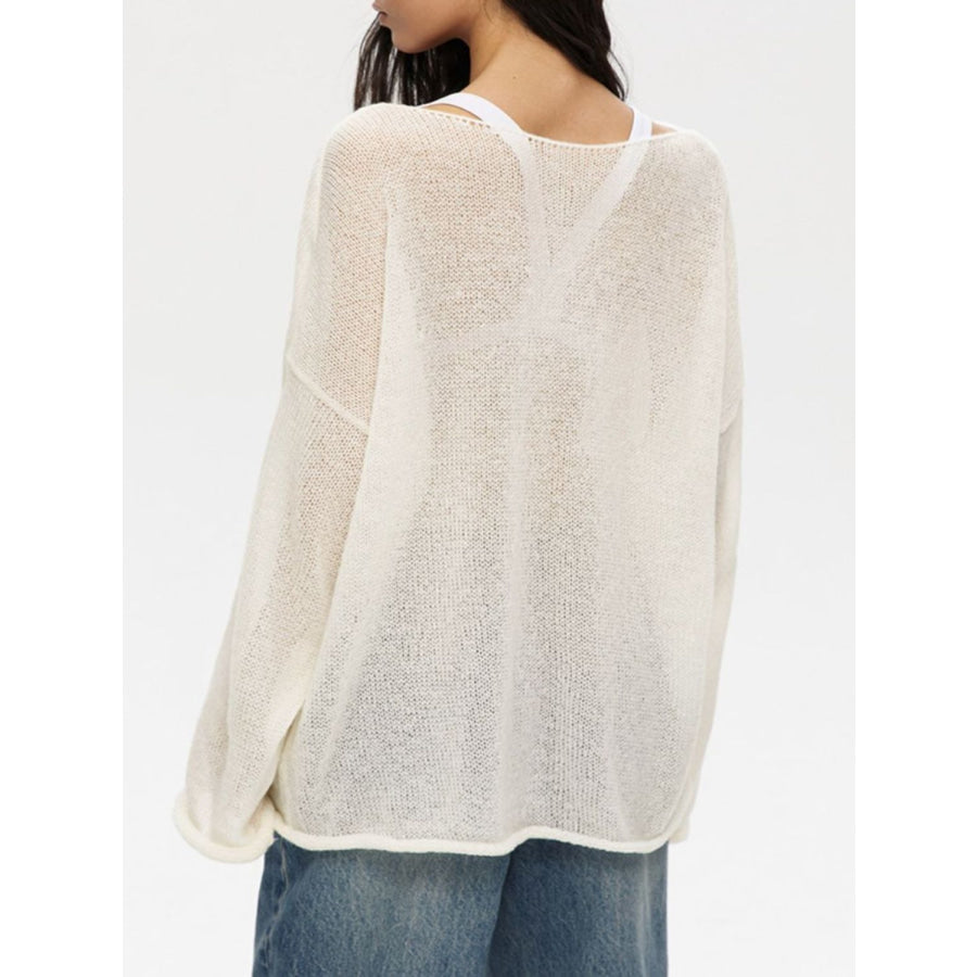 Boat Neck Long Sleeve Knit Cover Up Cream / S Apparel and Accessories