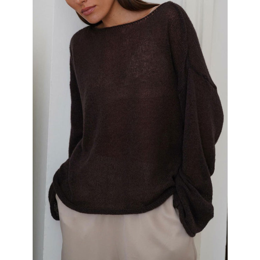 Boat Neck Long Sleeve Knit Cover Up Apparel and Accessories