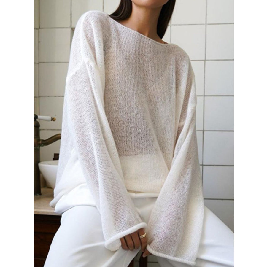 Boat Neck Long Sleeve Knit Cover Up Apparel and Accessories