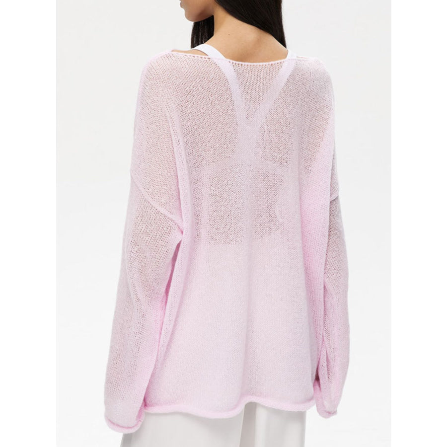 Boat Neck Long Sleeve Knit Cover Up Apparel and Accessories