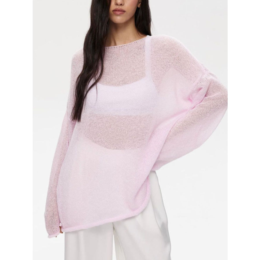 Boat Neck Long Sleeve Knit Cover Up Blush Pink / S Apparel and Accessories