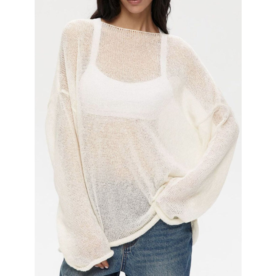 Boat Neck Long Sleeve Knit Cover Up Cream / S Apparel and Accessories