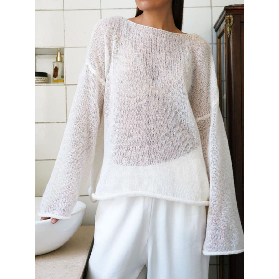 Boat Neck Long Sleeve Knit Cover Up White / S Apparel and Accessories