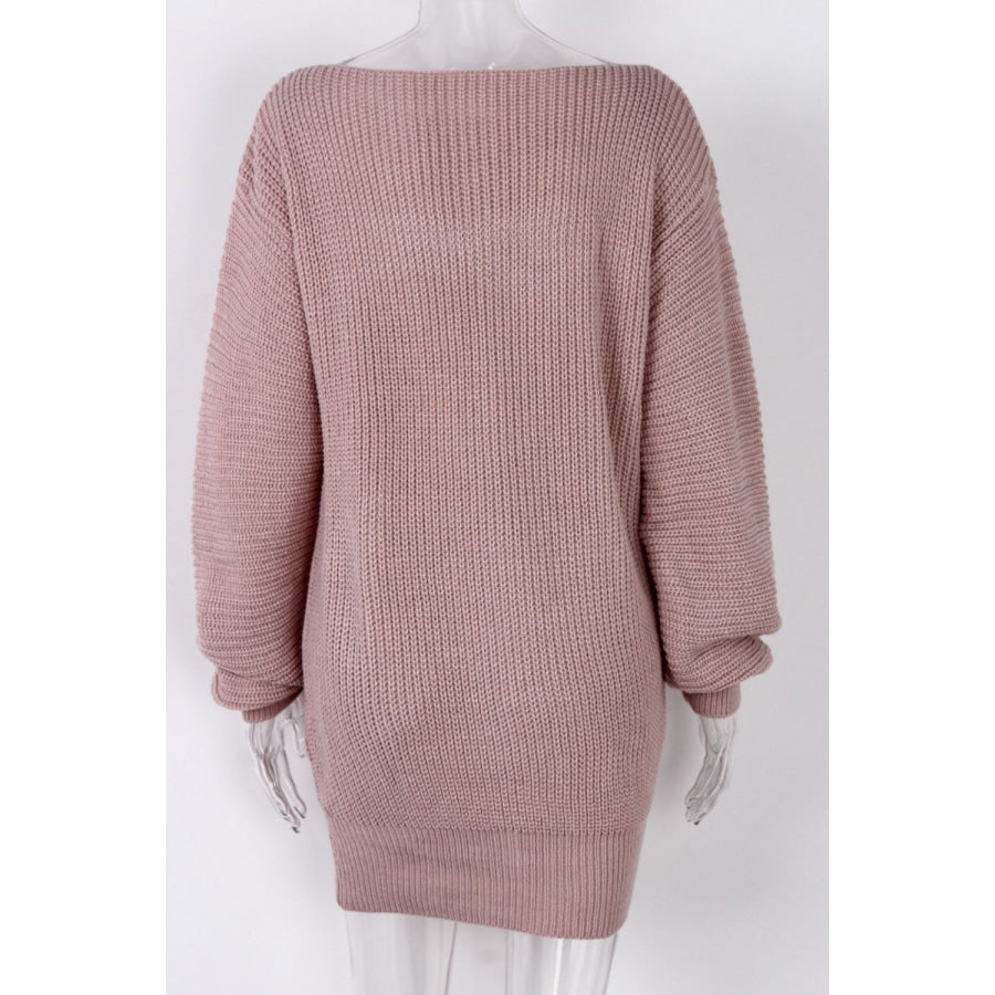 Boat Neck Long Sleeve Mini Sweater Dress Apparel and Accessories