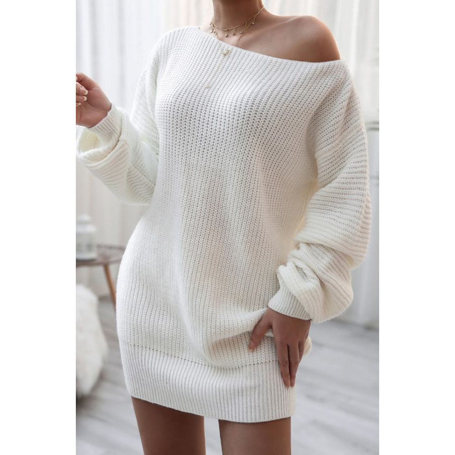 Boat Neck Long Sleeve Mini Sweater Dress Apparel and Accessories