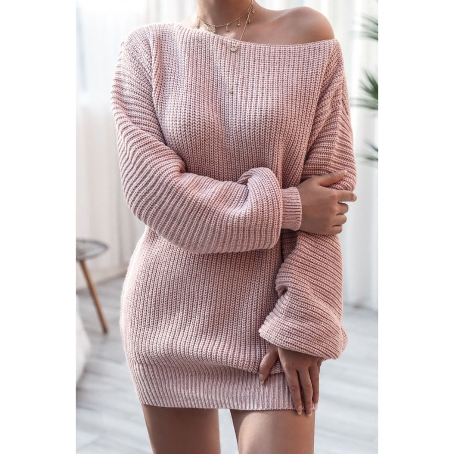 Boat Neck Long Sleeve Mini Sweater Dress Apparel and Accessories