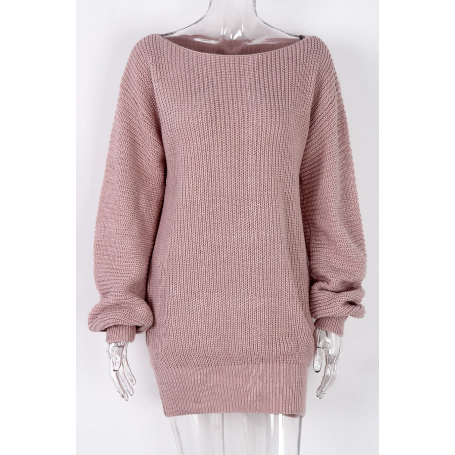 Boat Neck Long Sleeve Mini Sweater Dress Apparel and Accessories