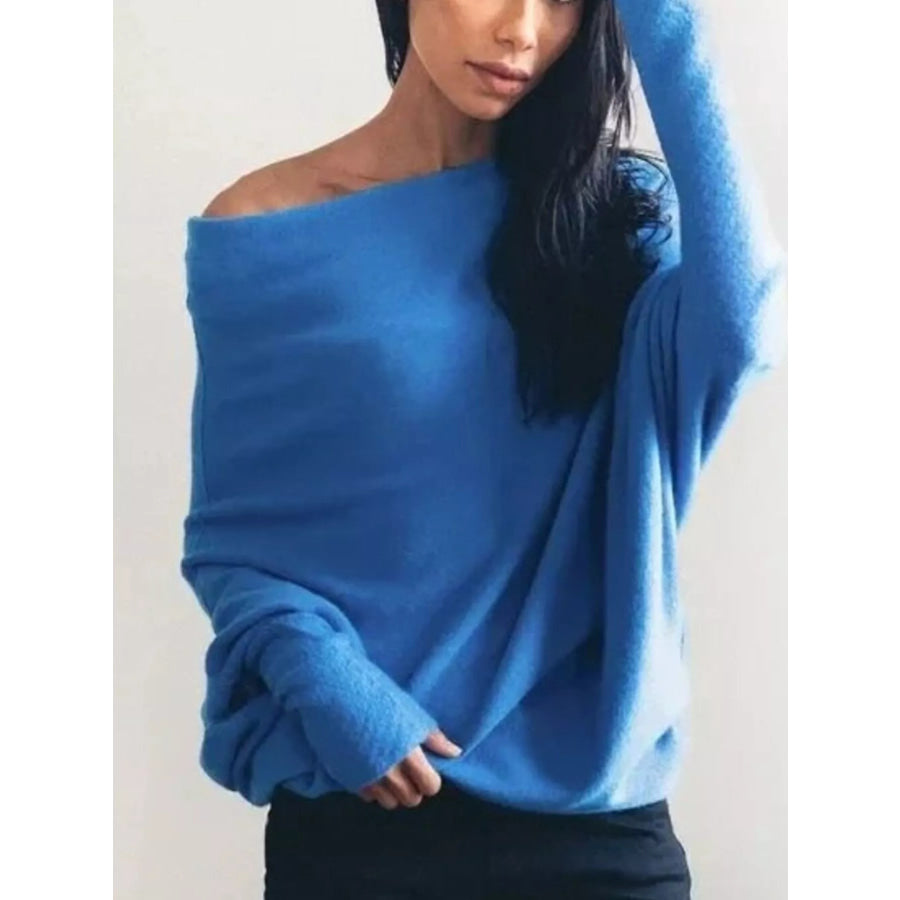 Boat Neck Long Sleeve Sweater Apparel and Accessories