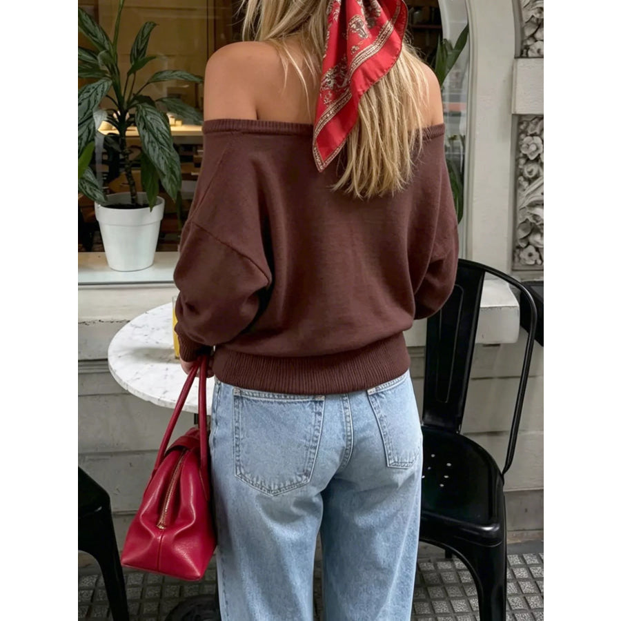 Boat Neck Long Sleeve Sweater Apparel and Accessories