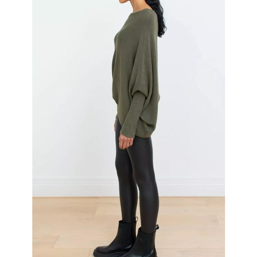 Boat Neck Long Sleeve Sweater Apparel and Accessories