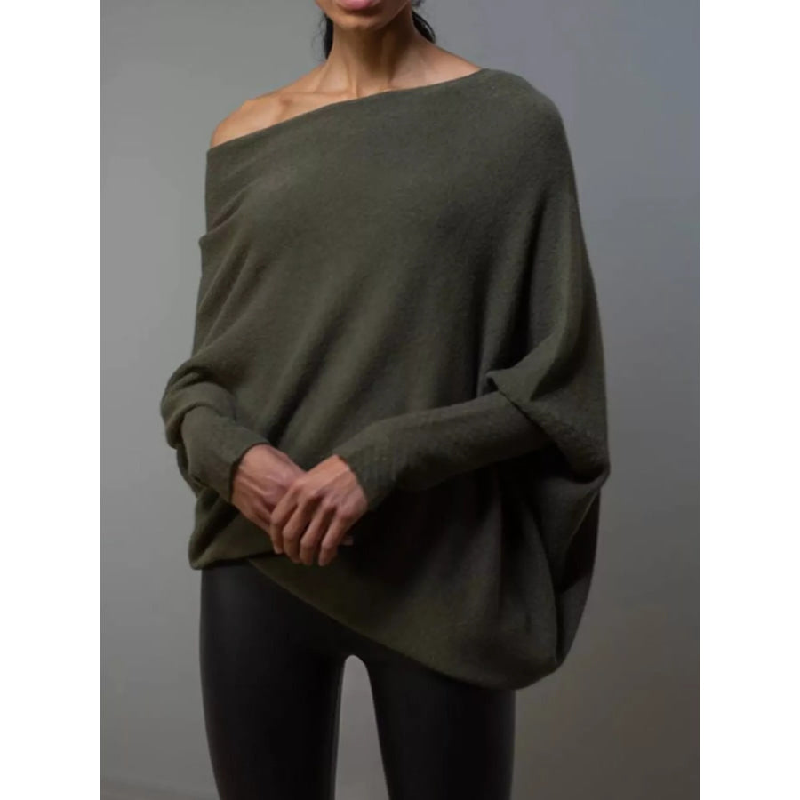 Boat Neck Long Sleeve Sweater Apparel and Accessories