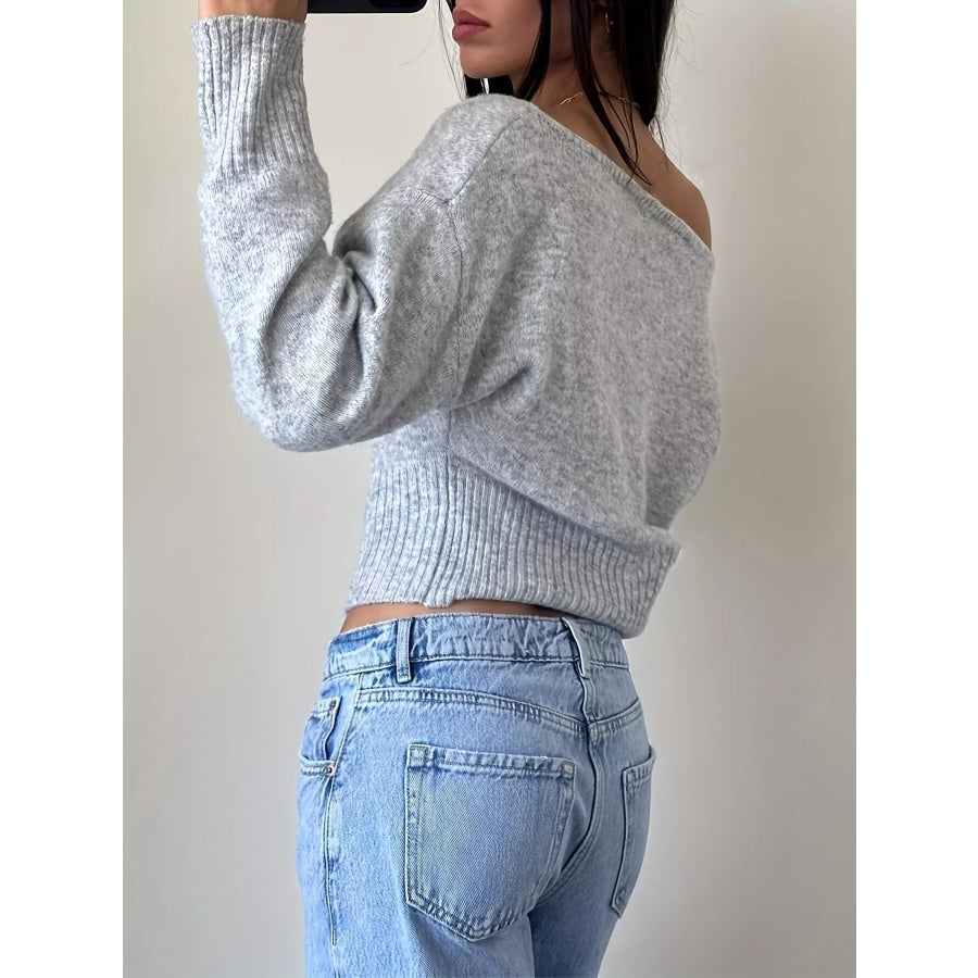 Boat Neck Long Sleeve Sweater Apparel and Accessories