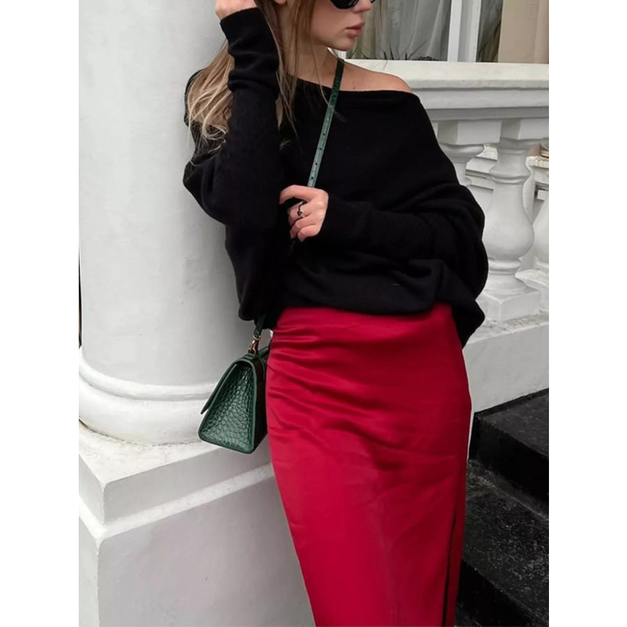 Boat Neck Long Sleeve Sweater Apparel and Accessories