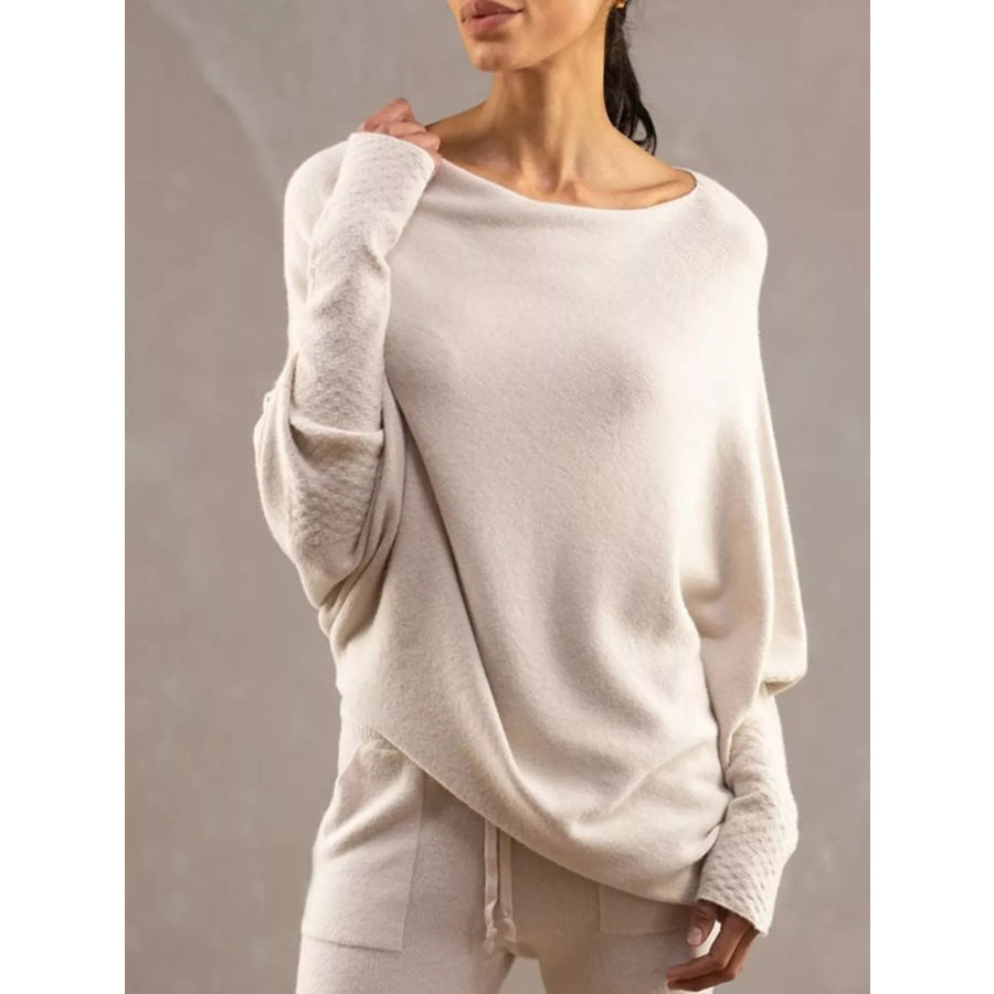 Boat Neck Long Sleeve Sweater Apparel and Accessories
