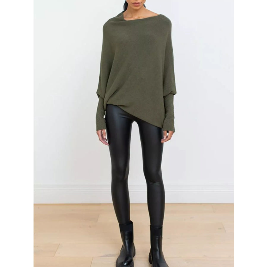 Boat Neck Long Sleeve Sweater Apparel and Accessories