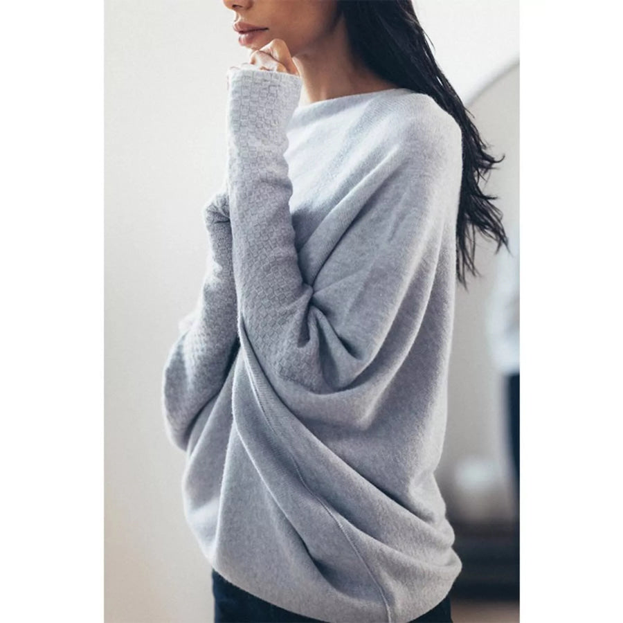 Boat Neck Long Sleeve Sweater Apparel and Accessories