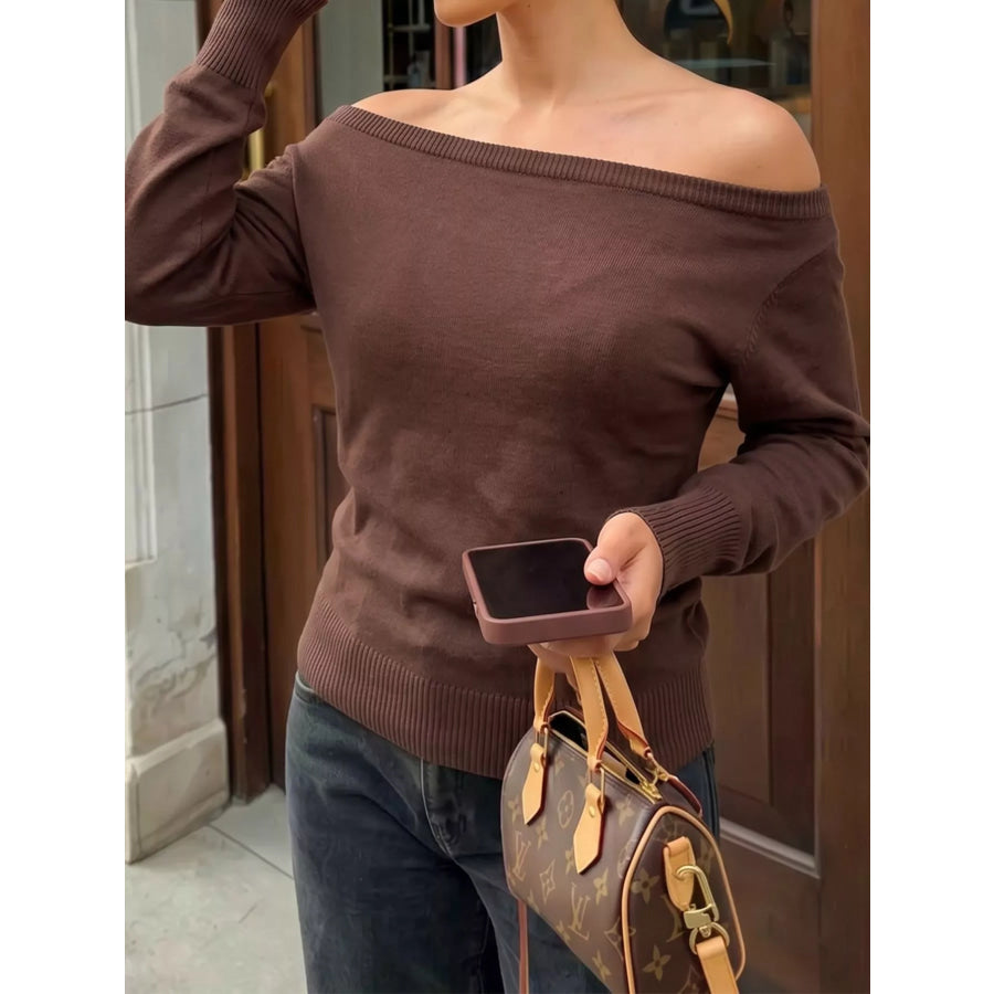 Boat Neck Long Sleeve Sweater Apparel and Accessories