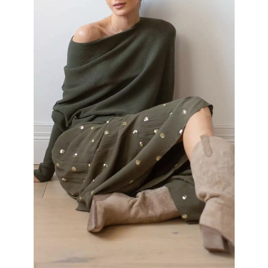 Boat Neck Long Sleeve Sweater Apparel and Accessories