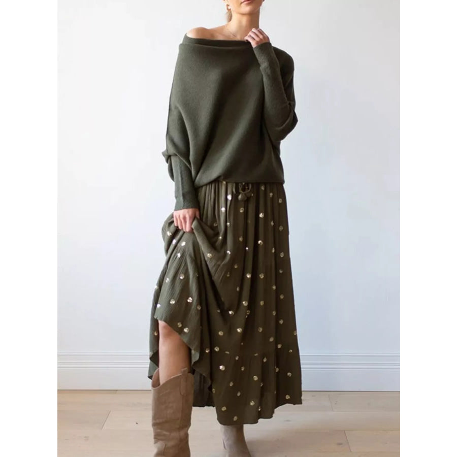Boat Neck Long Sleeve Sweater Apparel and Accessories