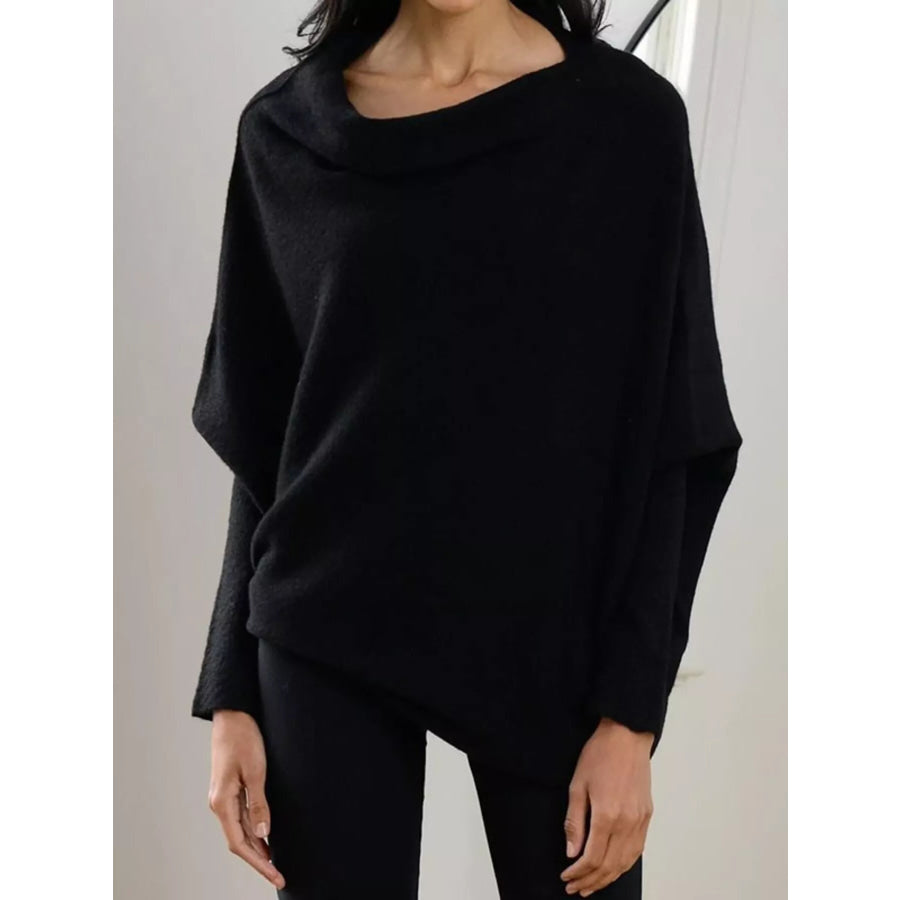 Boat Neck Long Sleeve Sweater Black / One Size Apparel and Accessories