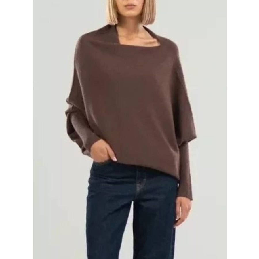 Boat Neck Long Sleeve Sweater Brown / One Size Apparel and Accessories