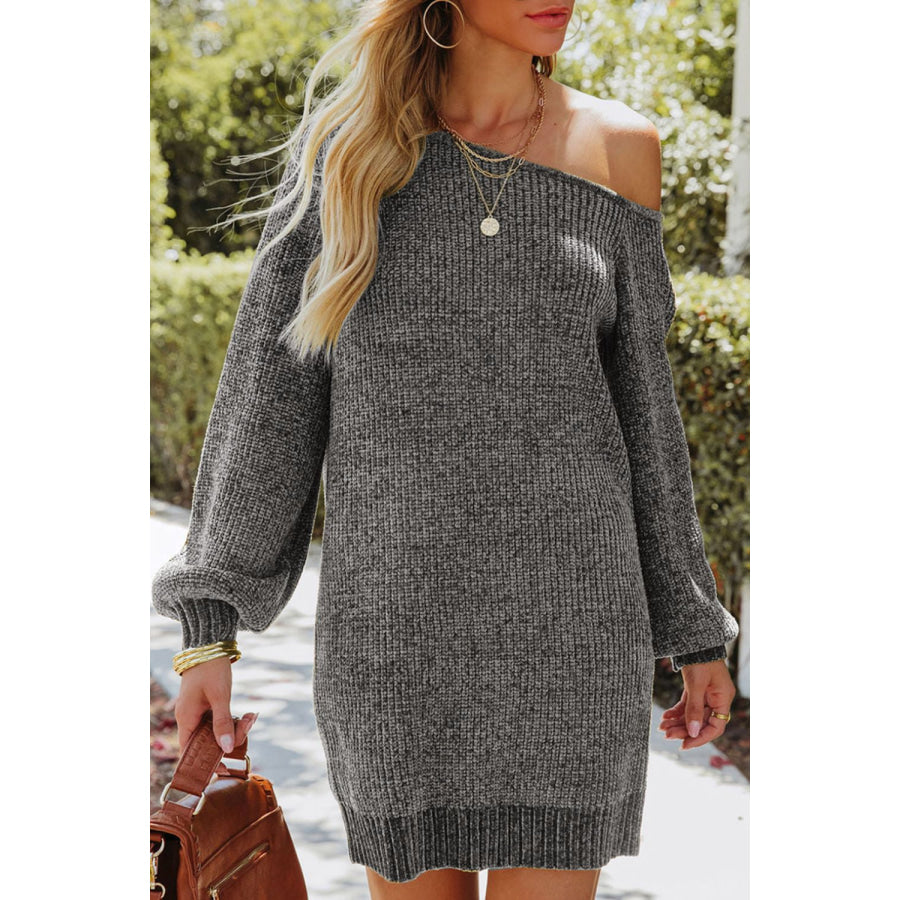 Boat Neck Long Sleeve Sweater Dress Apparel and Accessories