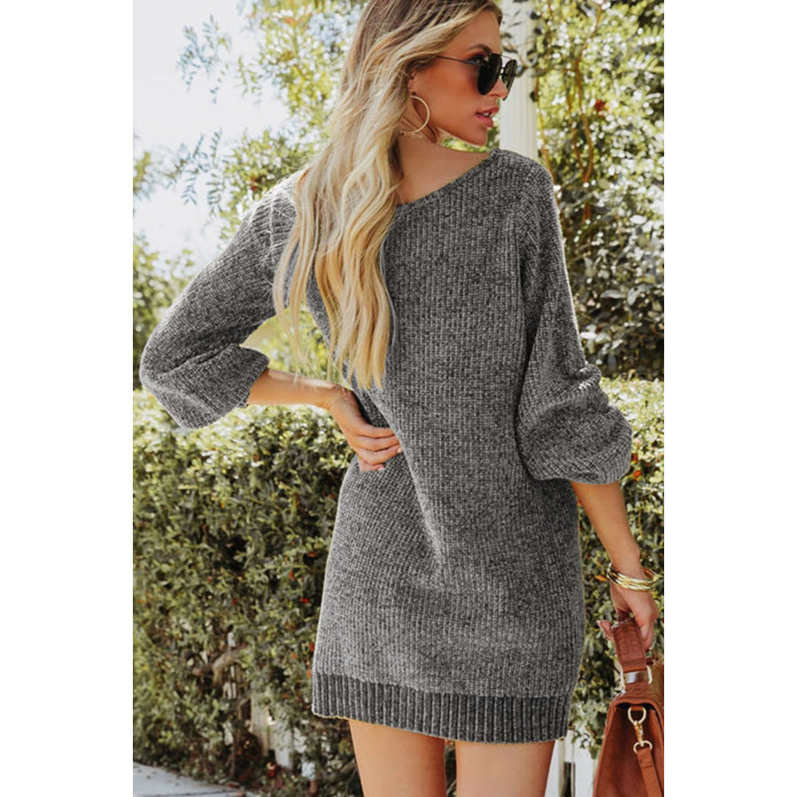 Boat Neck Long Sleeve Sweater Dress Apparel and Accessories