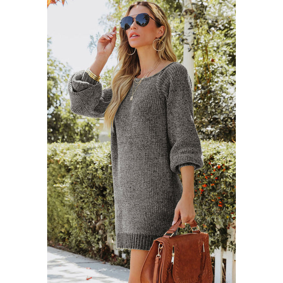 Boat Neck Long Sleeve Sweater Dress Apparel and Accessories