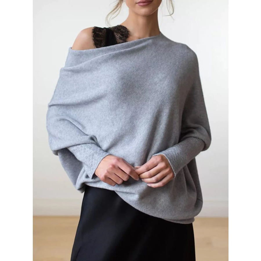 Boat Neck Long Sleeve Sweater Gray / One Size Apparel and Accessories