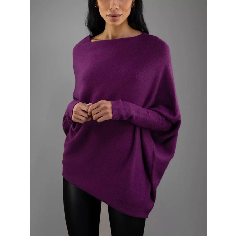 Boat Neck Long Sleeve Sweater Purple / One Size Apparel and Accessories