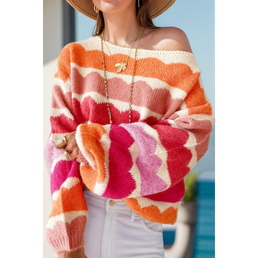 Boat Neck Long Sleeve Sweater Tangerine / M Apparel and Accessories