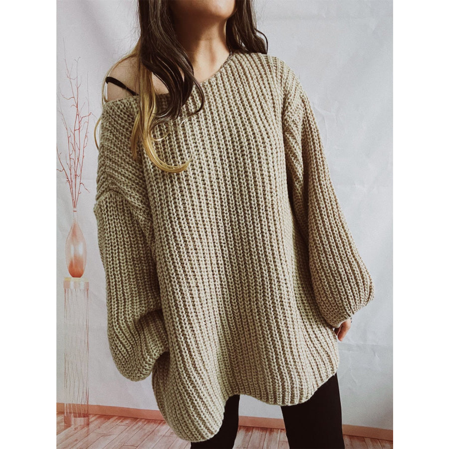 Boat Neck Long Sleeve Sweater with Belt Apparel and Accessories