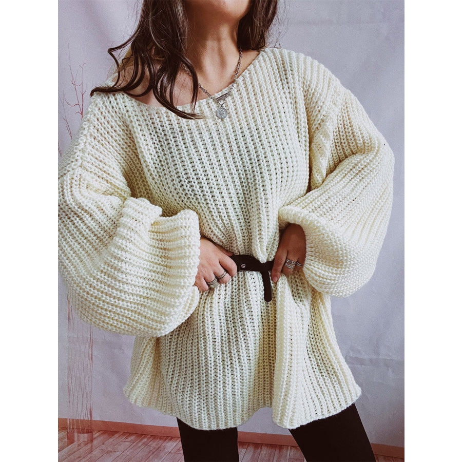 Boat Neck Long Sleeve Sweater with Belt Apparel and Accessories