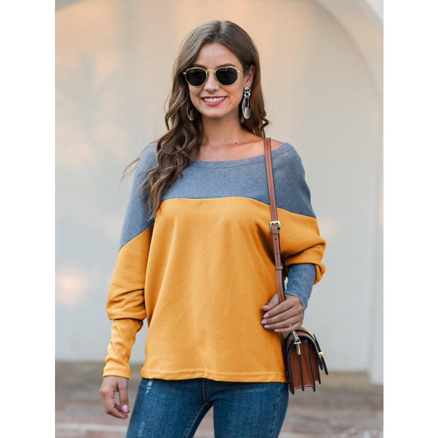 Boat Neck Long Sleeve Sweatshirt Apparel and Accessories