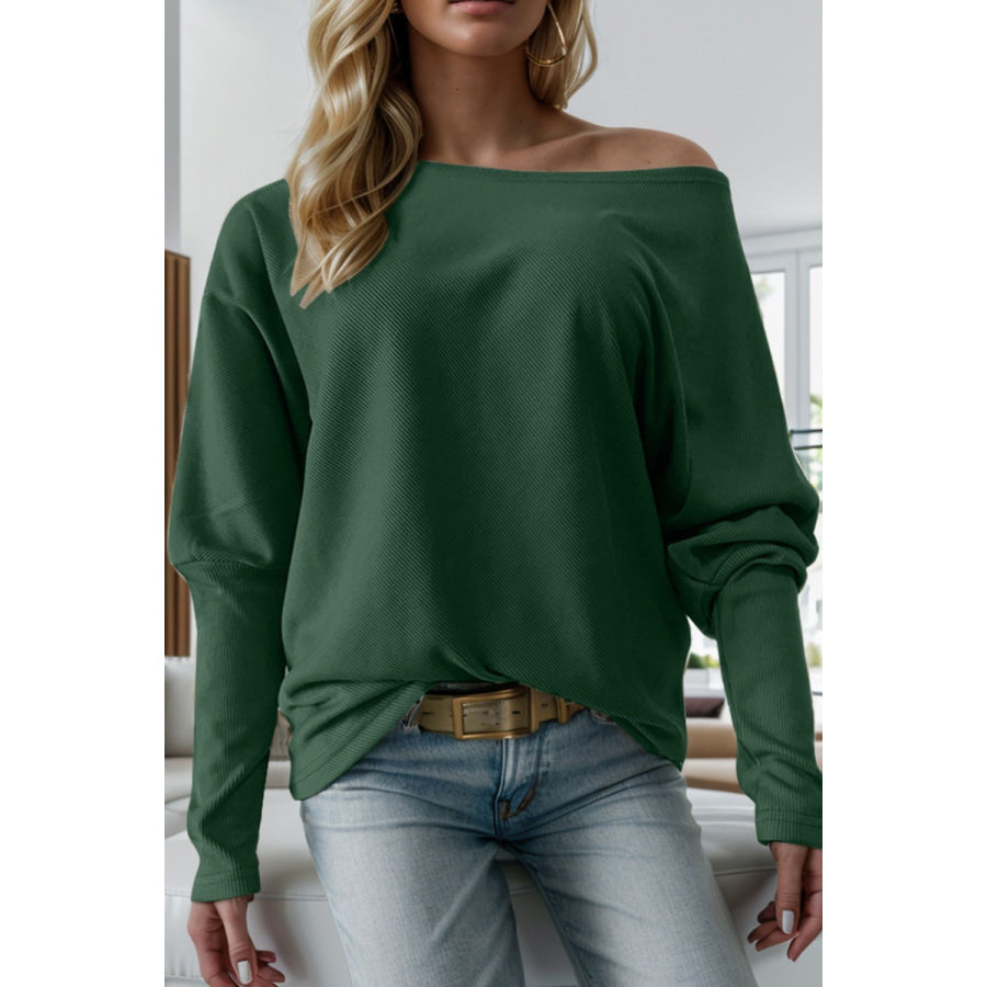 Boat Neck Long Sleeve Sweatshirt Green / S Apparel and Accessories