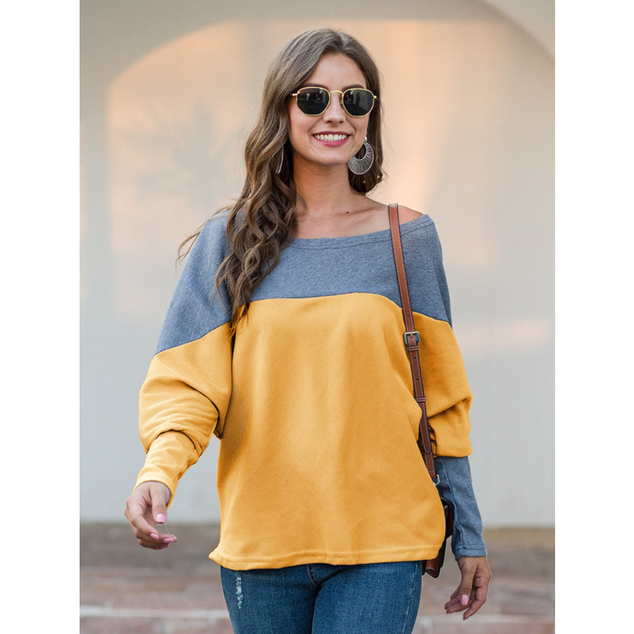 Boat Neck Long Sleeve Sweatshirt True Yellow / S Apparel and Accessories