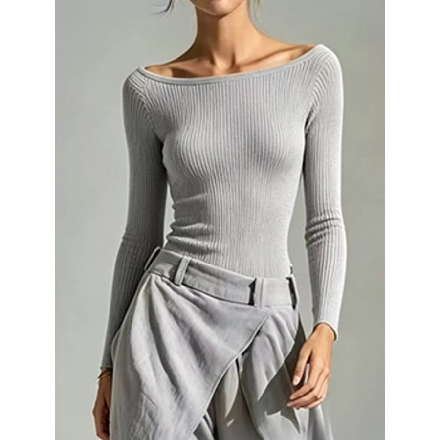 Boat Neck Long-Sleeve Top and Wrap Wide-Leg Pant Set Apparel Accessories