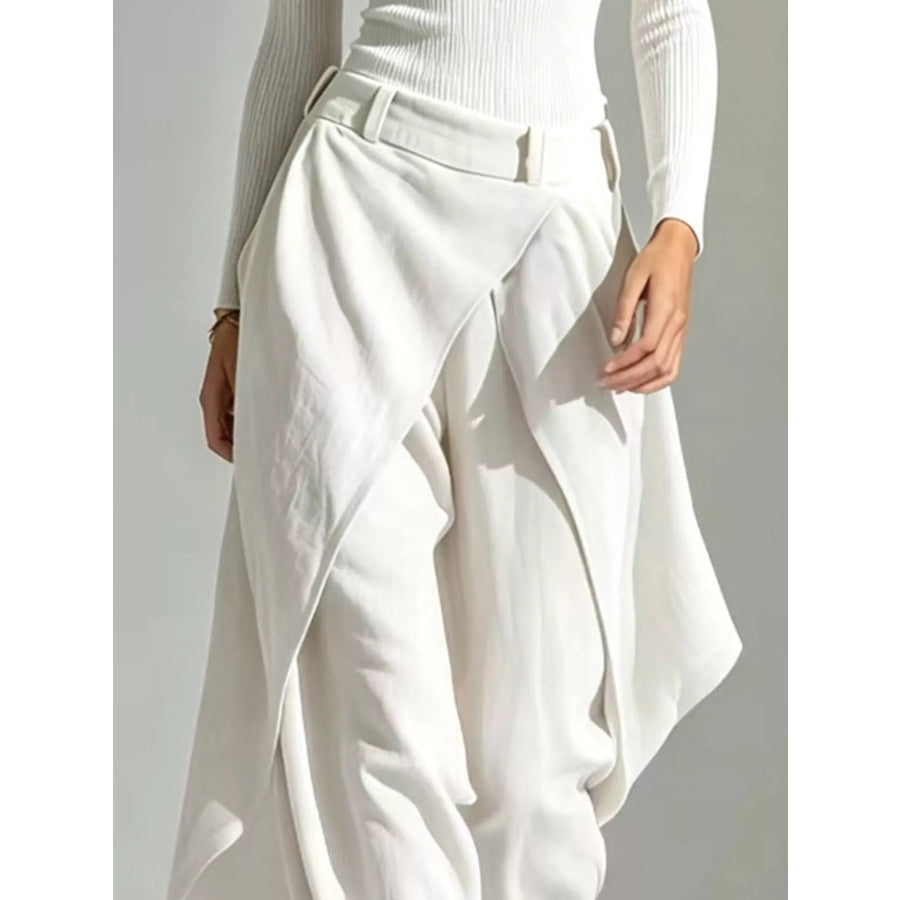 Boat Neck Long-Sleeve Top and Wrap Wide-Leg Pant Set Apparel Accessories