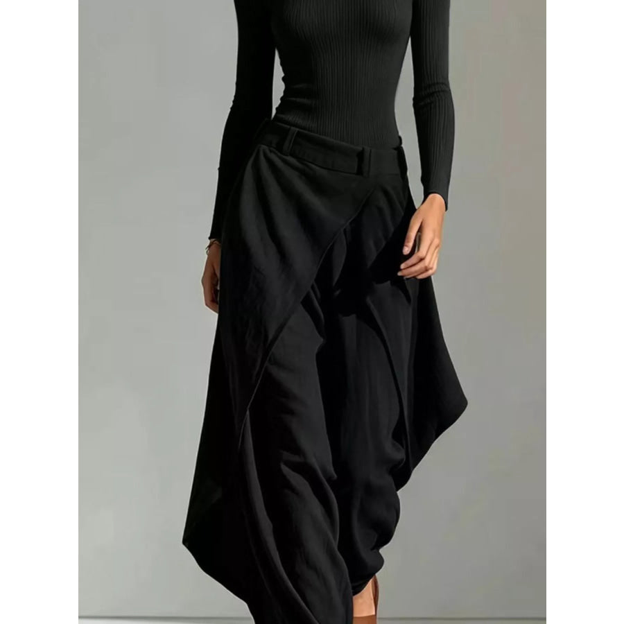 Boat Neck Long-Sleeve Top and Wrap Wide-Leg Pant Set Apparel Accessories