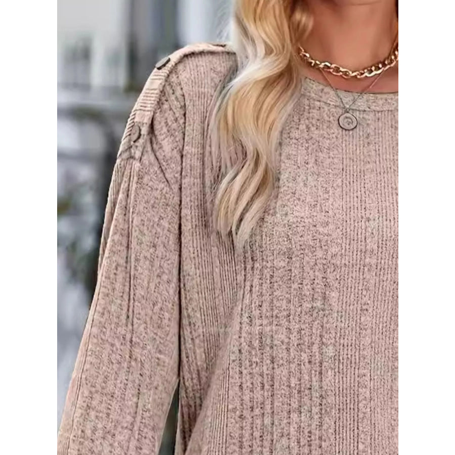 Boat Neck Ribbed Knit T-Shirt Apparel and Accessories