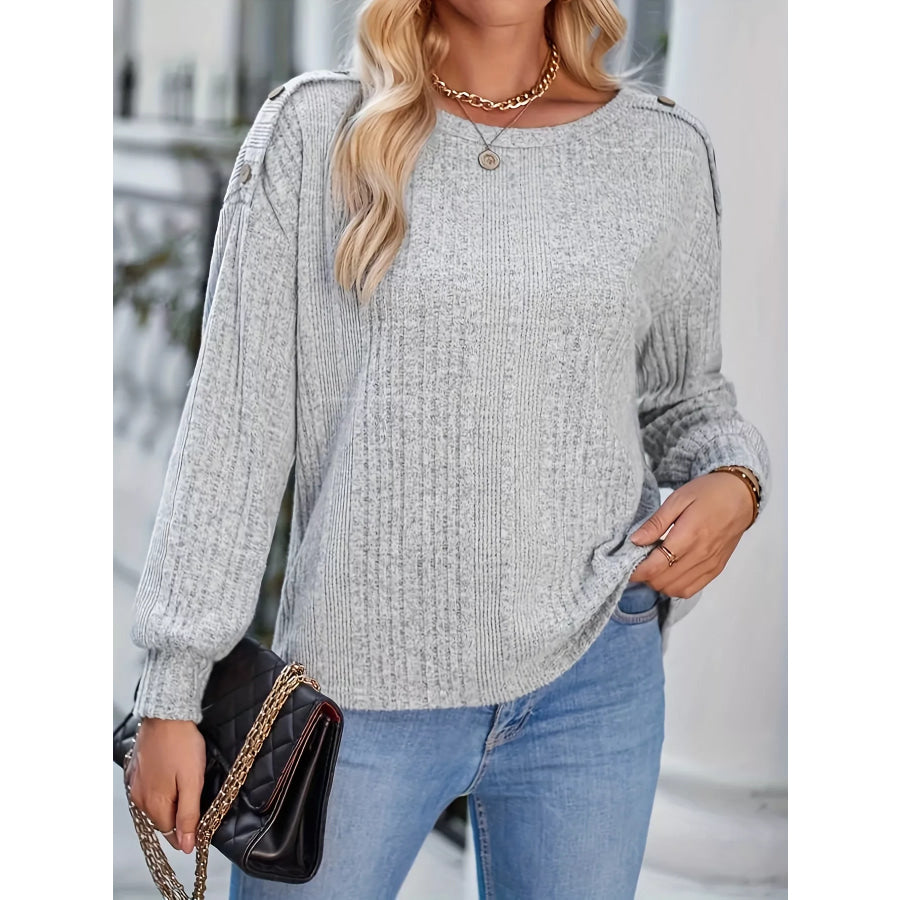 Boat Neck Ribbed Knit T-Shirt Light Gray / S Apparel and Accessories